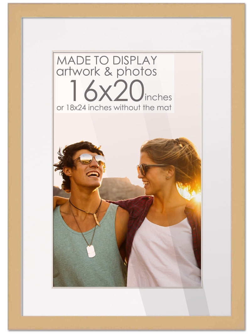 18x24 Natural Picture Frame with 15.5x19.5 White Mat Opening for