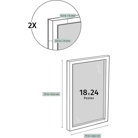 - 18x24 in - Natural Solid Oak Wood Picture Frame - Lightweight, Versatile & Shatterproof - Wall Hanging Poster or Photo Frame - Wall Decor for Office, Gallery & Home
