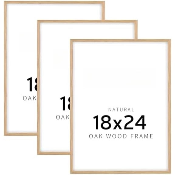 18x24 Oak Wood Picture Frames - 18" x 24" Poster Frames for Wall (3 Pack, Beige)