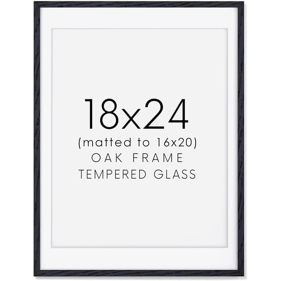 18x24 Picture Frame Black, Rustic Oak Wood 18 x 24 Poster Frames, Tempered Glass, 18x24 Frame with Mat for 16x20