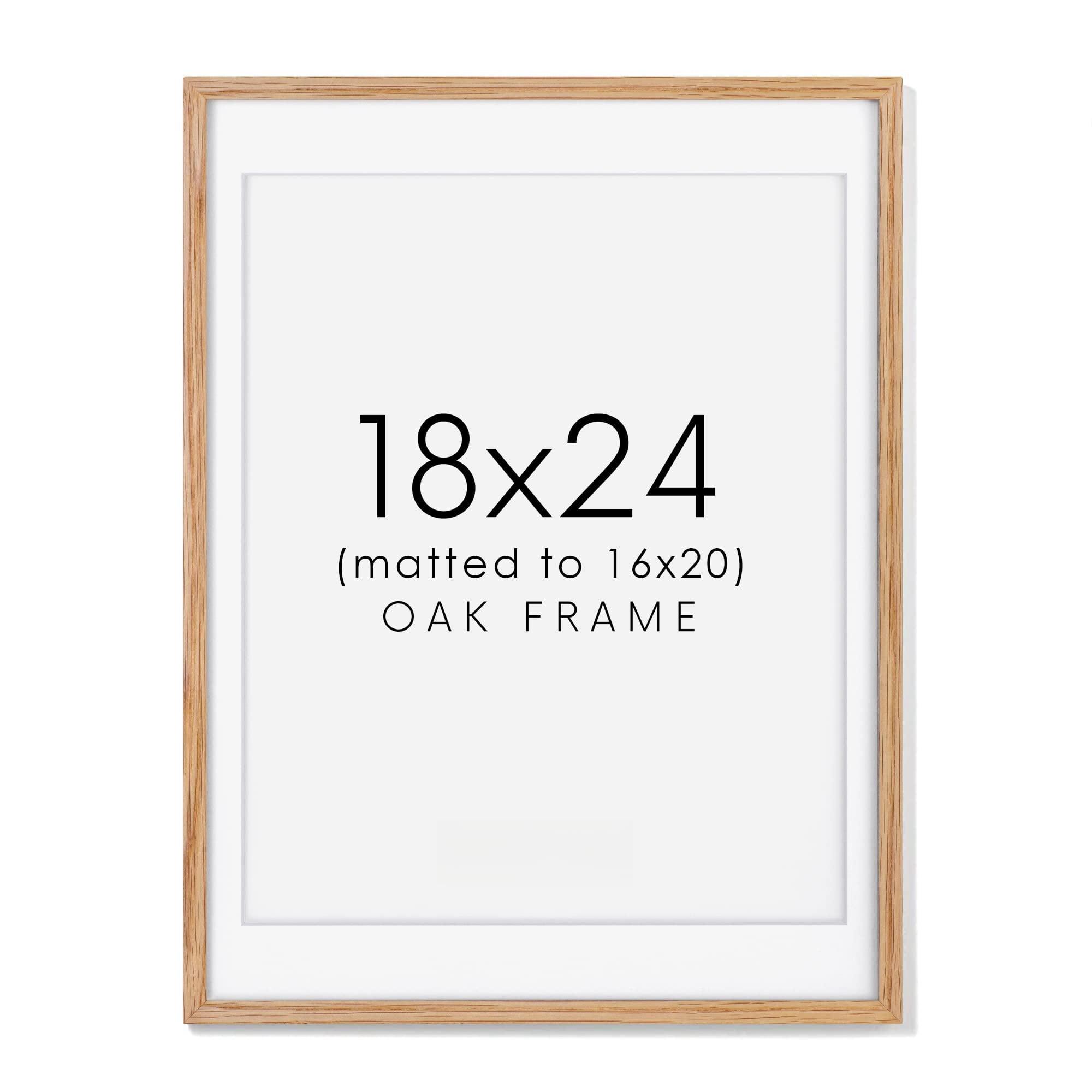 18x24 Oak Wood Picture Frame with Real Glass & Mat for Room Display