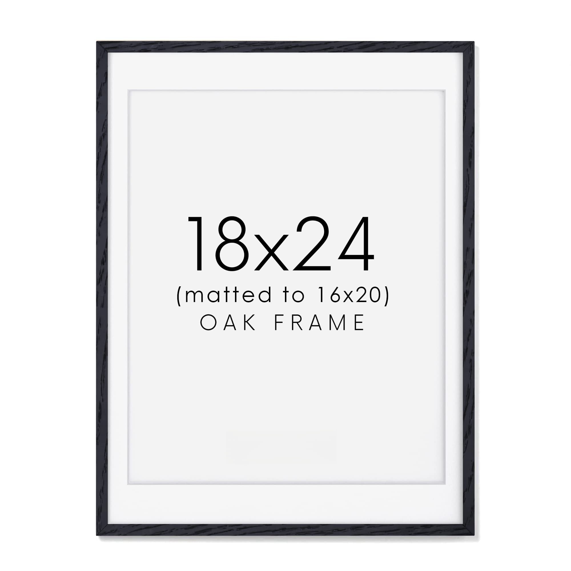 18x24 Oak Wood Picture Frame with Real Glass & Mat for Room Display