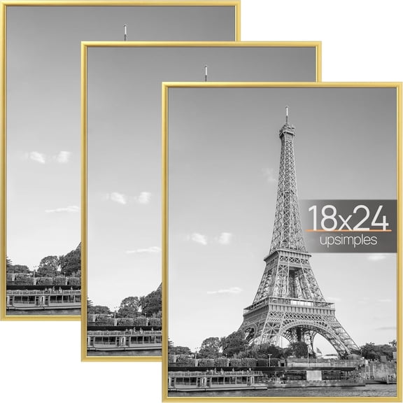 18x24 Poster Frame, Easy Slide-In Assembly, Gold, 3 Pack | Gallery Wall 18 x 24 Picture Frames Set for Family, Wedding, Christmas, Easy to Change Photos