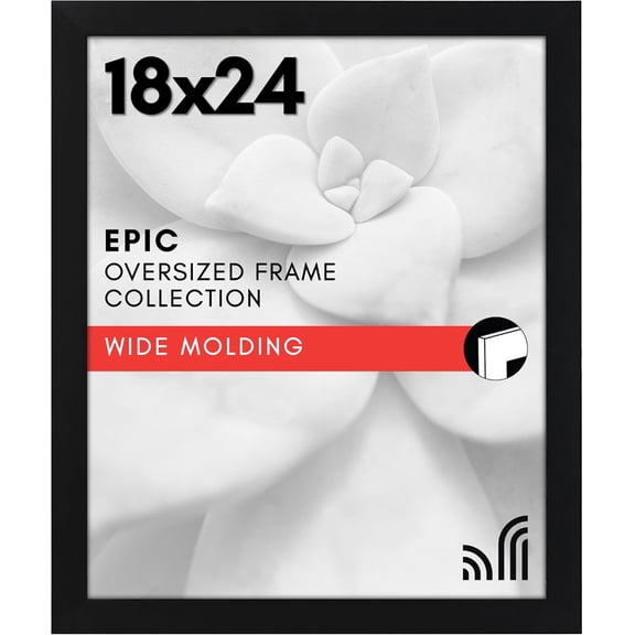18x24 Poster Frame with Polished Plexiglass - Black Picture Frame - Wide Photo Frames Made of Engineered Wood for Vertical or Horizontal Wall Display - Epic Collection - Black