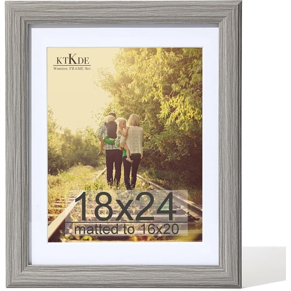 18x24 Poster Frame Real Glass,Grey Picture Frame Display Pictures 16x20 with Mat or 18x24 Without Mat, Modern Style Wood Composite Frame,Gallery Wall Frame Wooden ，best gift