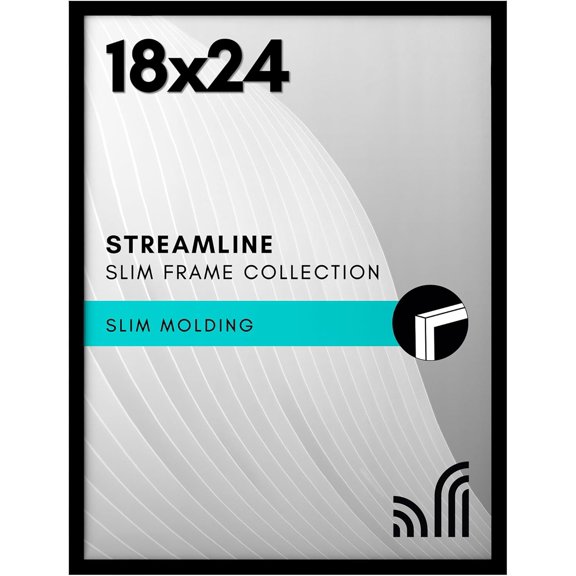 18x24 Poster Frame with Polished Plexiglass - Streamline Collection - Thin Border Picture Frame for Wall Display - Hanging Hardware Included - Black