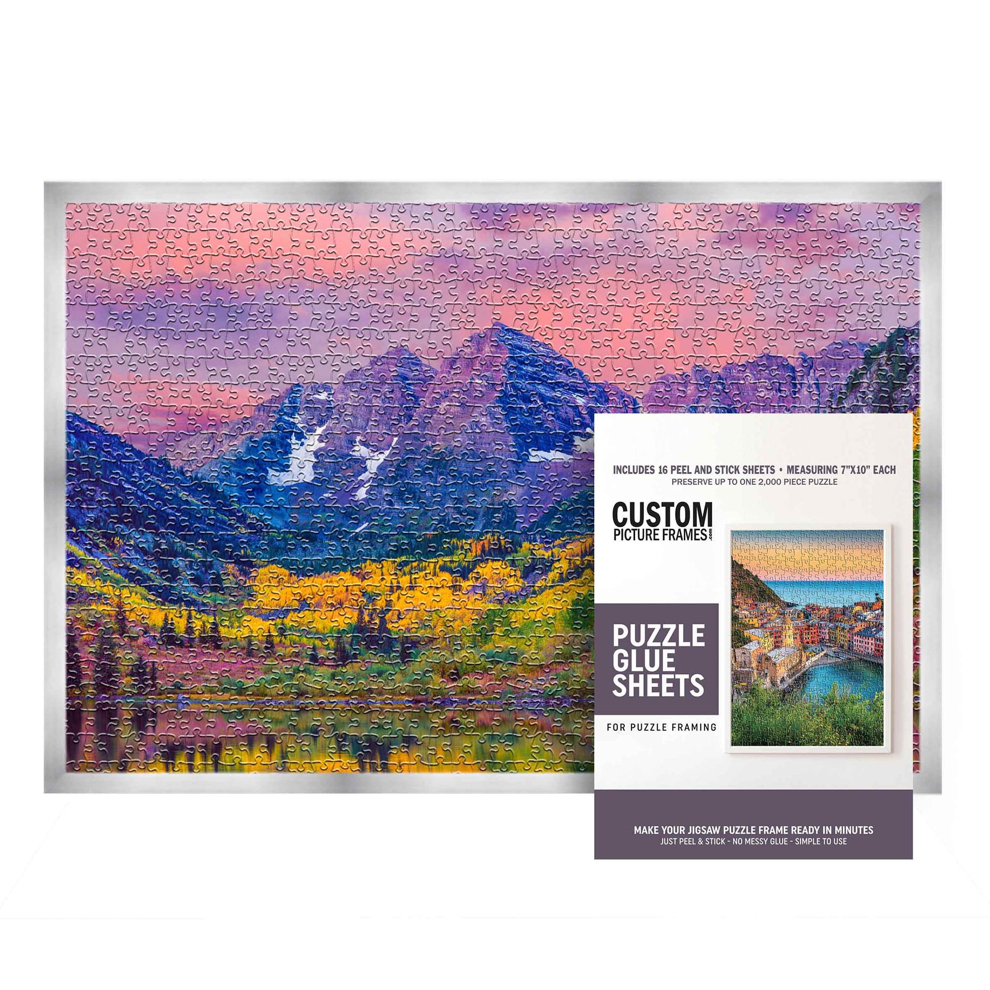 18x24 Puzzle Frame Kit with Glue Sheets Silver Modern Picture Frame