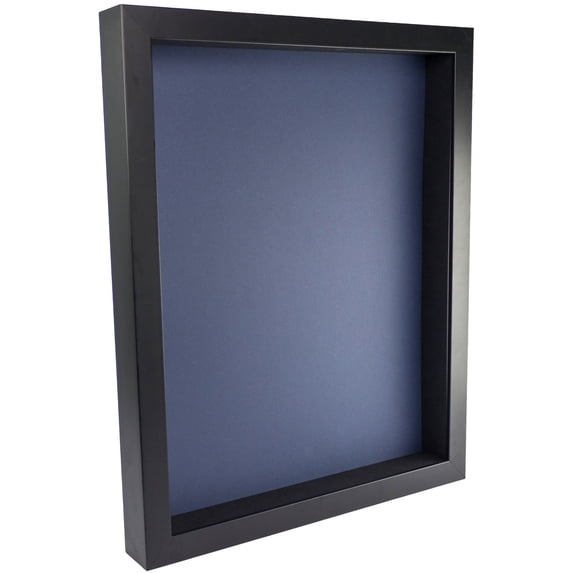 18x24 Shadow Box Frame In Black With A 1 3/4" Usable Depth Includes Navy Blue Acid-Free Backing, UV