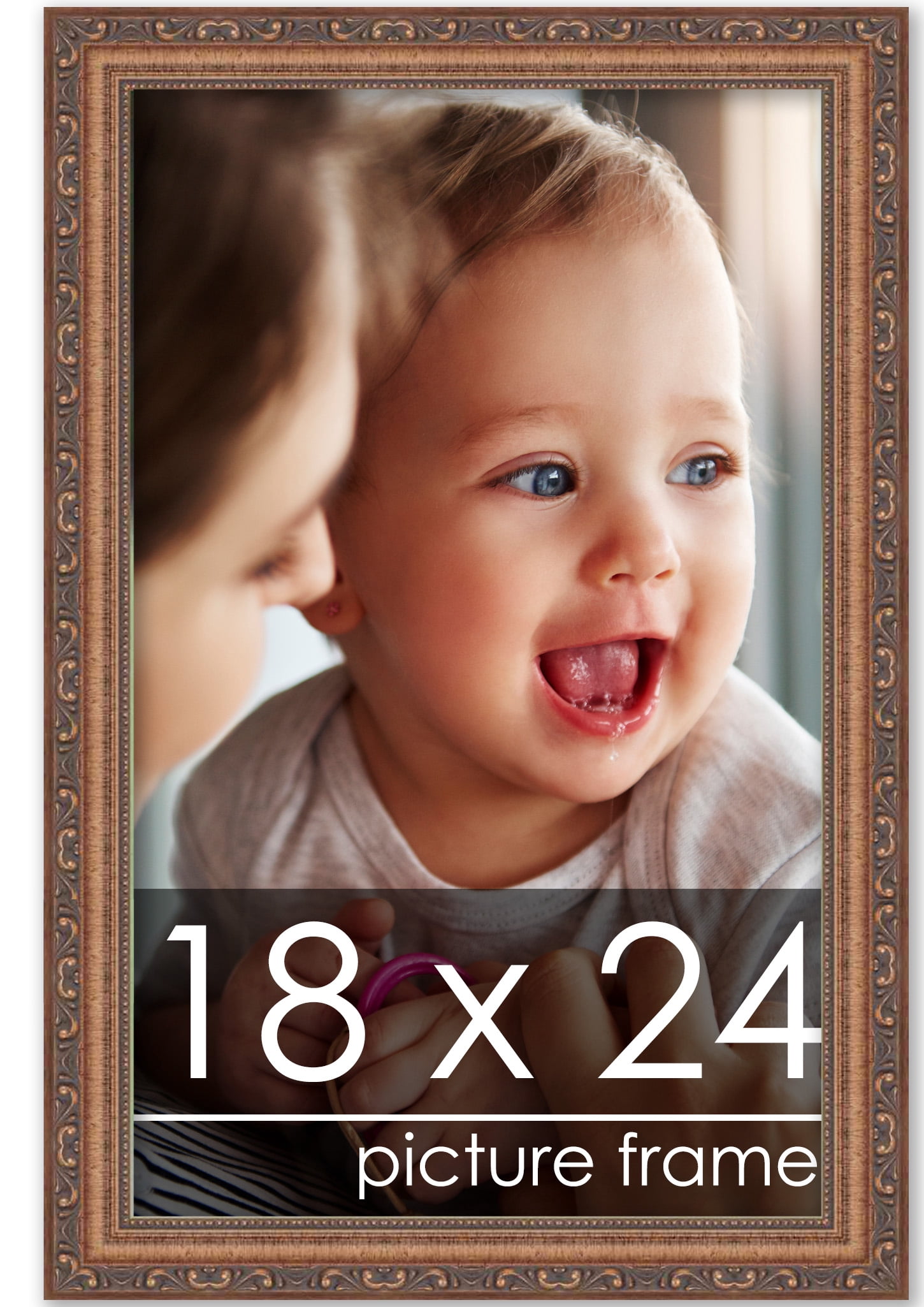 18x24 Antique Gold Bronze Wood Picture Frame - UV Acrylic, Foam Board Backing, Hanging Hardware