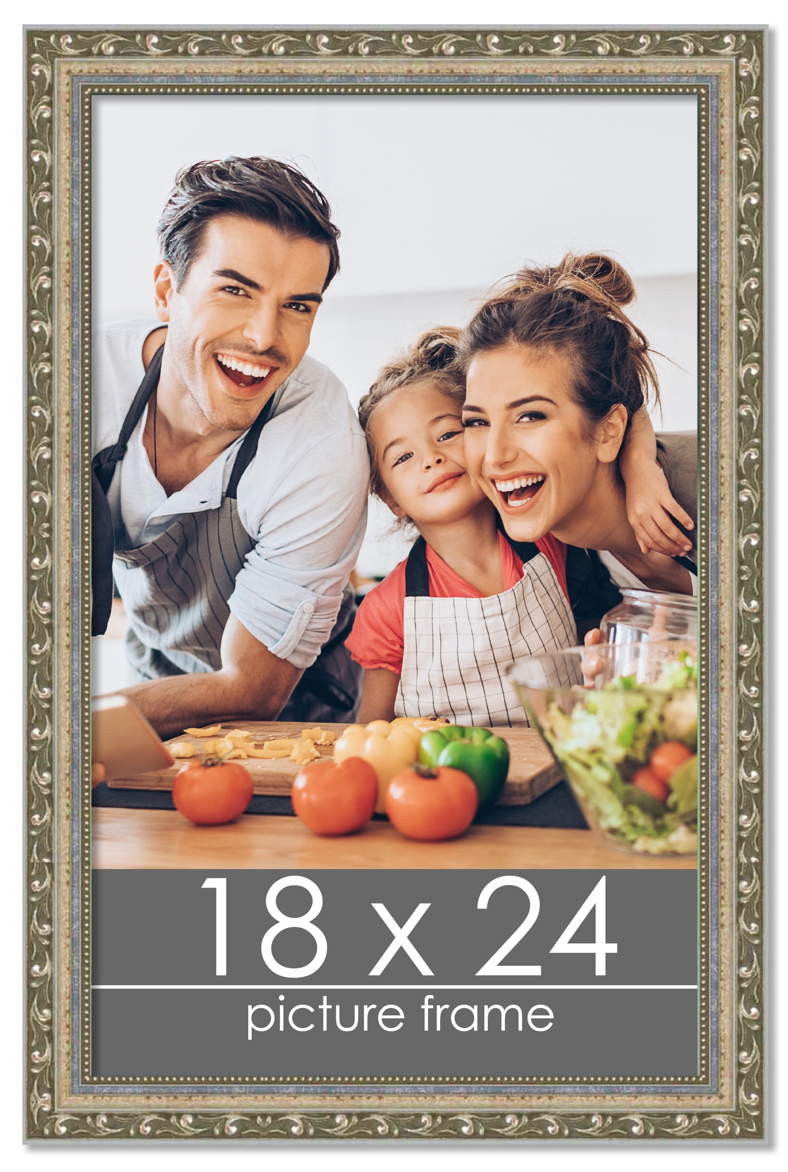 18x24 Silver Wood Picture Frame - UV Acrylic, Foam Board Backing, Hanging Hardware