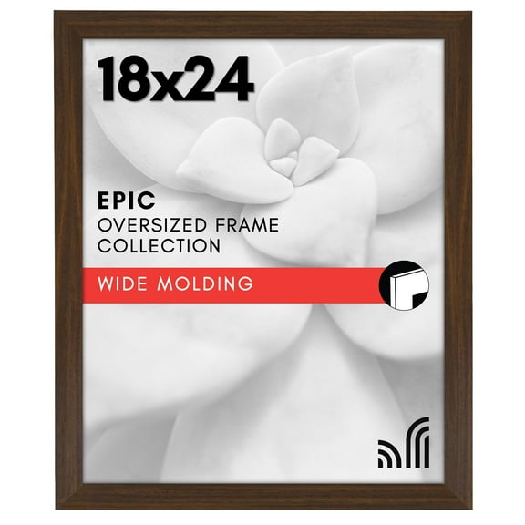 18x24 Picture Frame with Polished Plexiglass, Engineered Wood Wide Molding Poster Frame for Wall Display Vertical or Horizontal, Epic Collection Walnut Brown