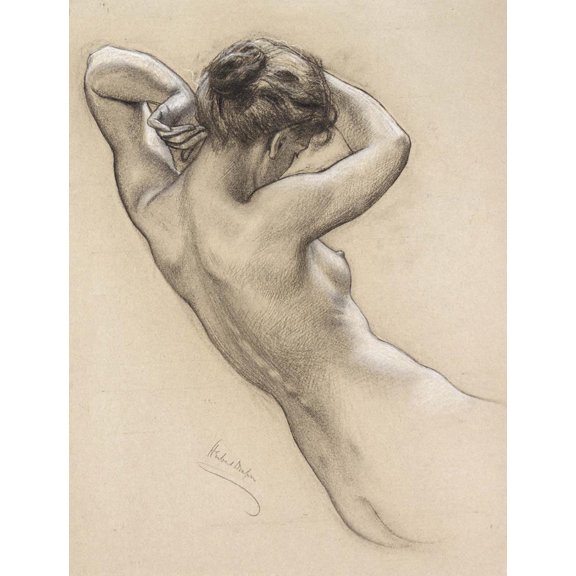 18x24in Herbert James Draper, Figure Study for Prospero, pencil 【Coated Paper】