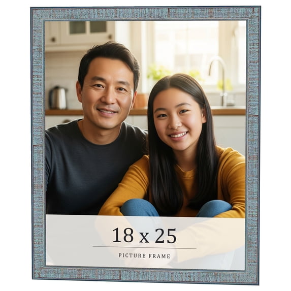 18x25 Frame Blue Scuffed Farm Board Solid Wood Picture Frame Width 0.75 Inches | Interior Depth 0.5