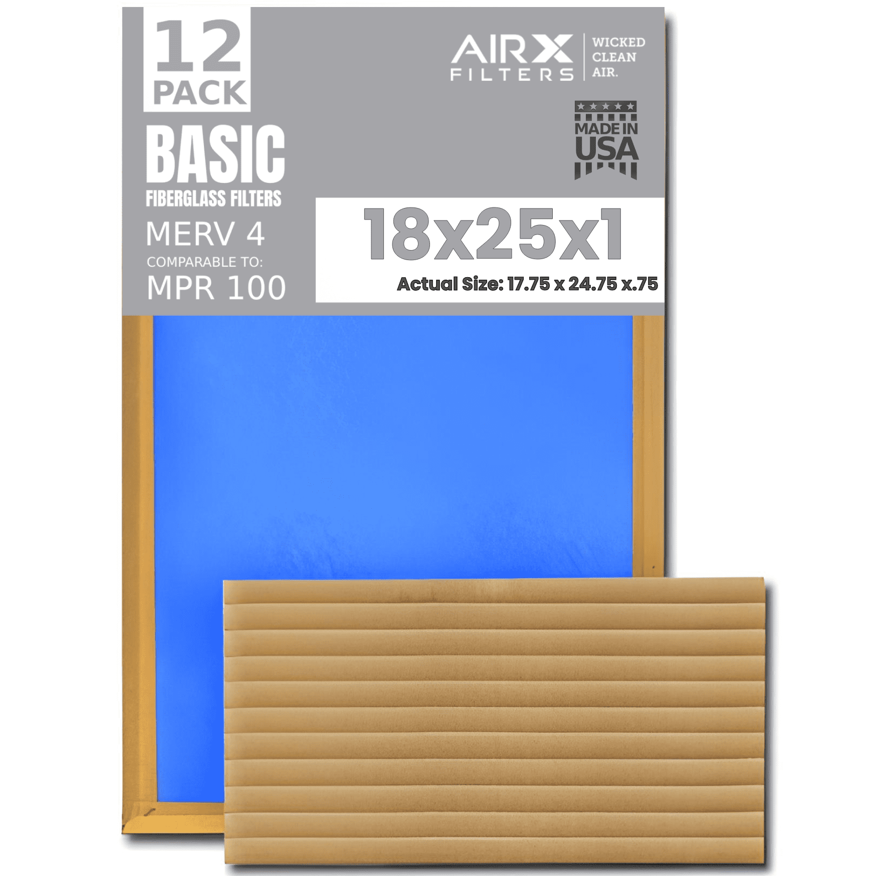18x25x1 Air Filter Comparable to MPR 100 Basic Economy Furnace Filters ...