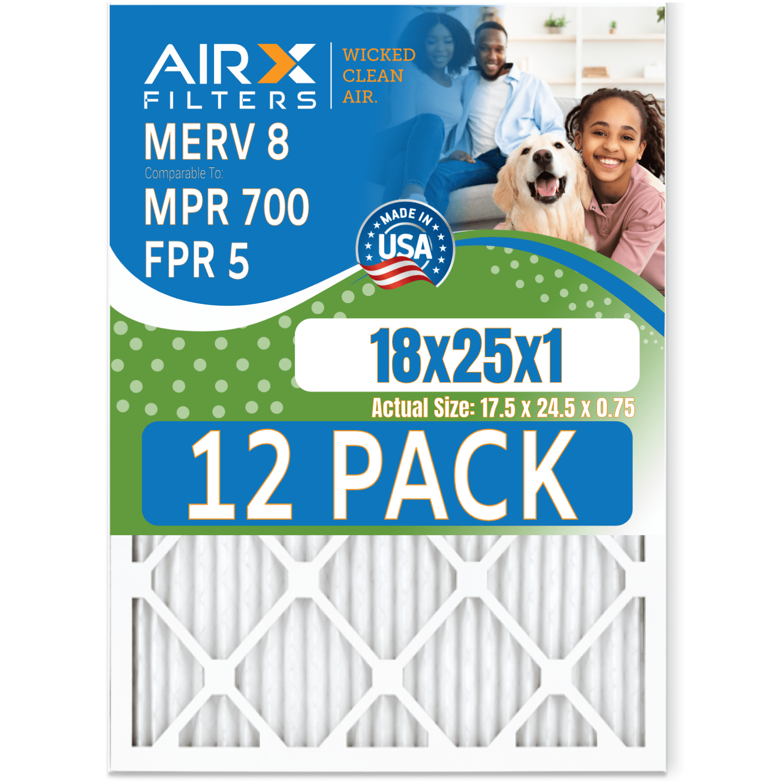 18x25x1 Air Filter MERV 8 Rating, 12 Pack of Furnace Filters Comparable ...