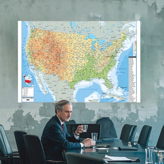 18x29 Inch Beginner's US Geography Map - Compact Canvas for Kids' Rooms & Elementary Science