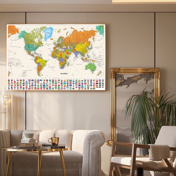 18x29 Inch Interactive World Map - Flags, Capitals Quiz Chart for Bedrooms & Elementary Grades