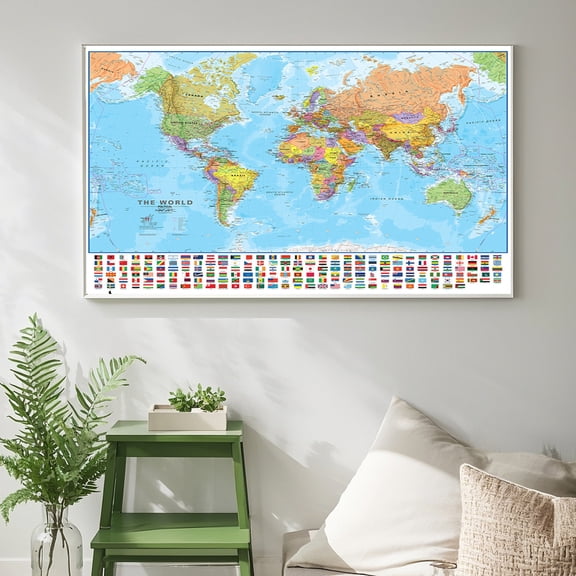18x29 Inch Kids World Flags Map - Interactive Quiz Chart for Bedrooms & Elementary Social Studies