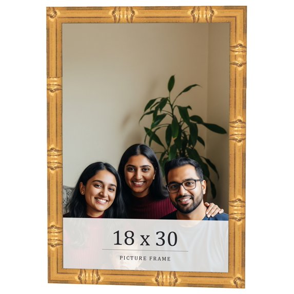 18x30 Frame Gold Bamboo Solid Wood Picture Frame | 1 Inch Moulding Width | Interior Frame Depth