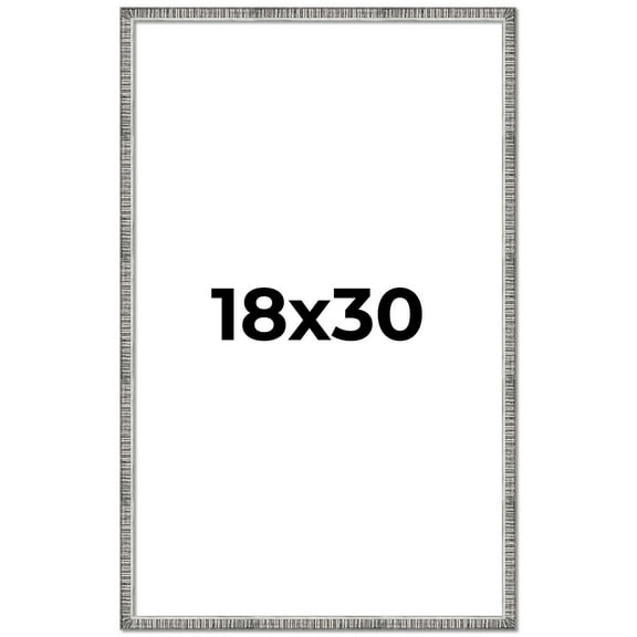 18x30 Frame Silver Grey Distressed Solid Wood Picture Frame | 0.75 Inch Moulding Width | Interior
