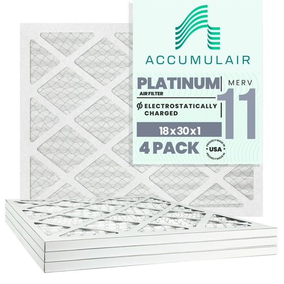 18x30x1 (17.75 x 29.75) Accumulair Platinum 1-Inch Filter (MERV 11) (4 Pack)