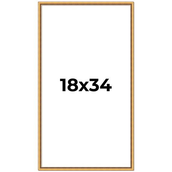 18x34 Frame Beaded Gold Solid Wood Picture Frame | 0.75 Inches Moulding Width | Liscio Oro