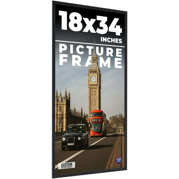 18x34 Frame Black Real Wood Picture Frame Width 0.75 inches | Interior Frame Depth 0.5 inches |