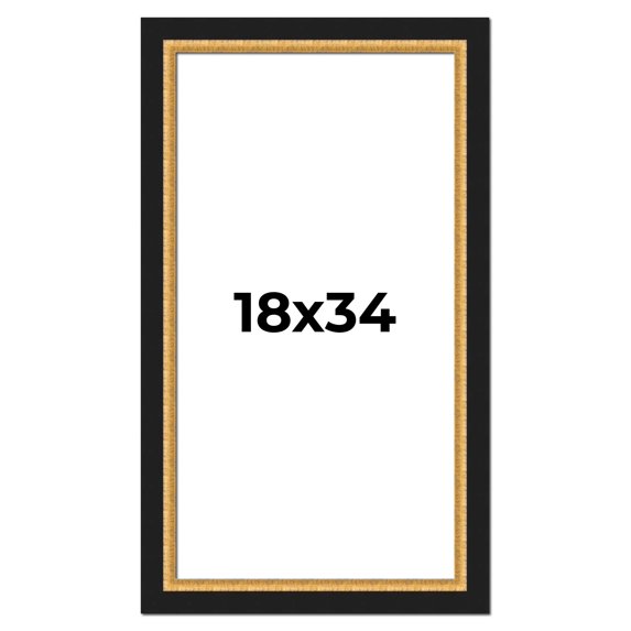 18x34 Frame Gold Real Wood Picture Frame Width 2.25 Inches | Interior Frame Depth 0.5 Inches |