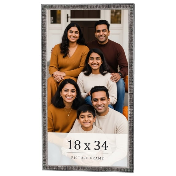 18x34 Frame Silver Grey Distressed Solid Wood Picture Frame | 0.75 Inch Moulding Width | Interior