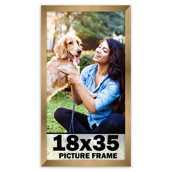 18x35 Frame Gold Bronze Modern Solid Wood Picture Frame | 0.75 Inch Moulding Width | Includes UV