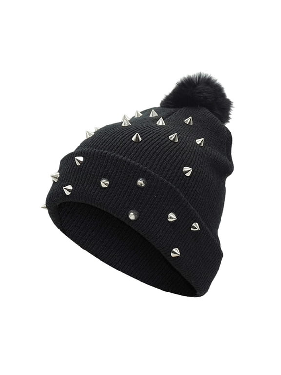 18x35cm Black Soft Punk Knitted Warm Hat Winter Knitted for Women and Girls