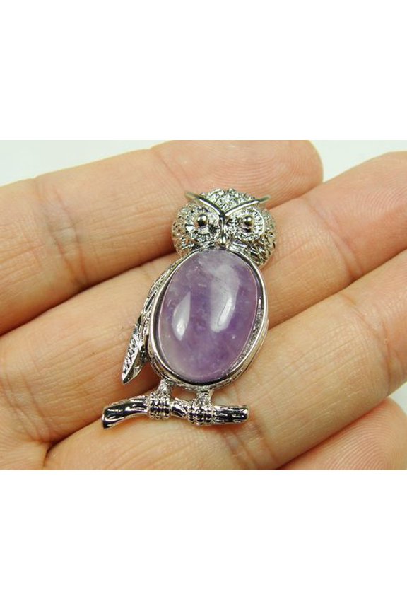 18x35mm Metal Frame Amethyst Owl Pendant ForJewelry Making