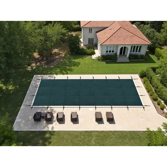 18x36FT Swimming Pool Safety Cover Fits 16x34FT Rectangle Inground Pools, Inground Pool Cover Mesh, Triple-Stitched High Strength, Abrasion-Resistant, for Swimming Pool Winter Safety Cover, Green