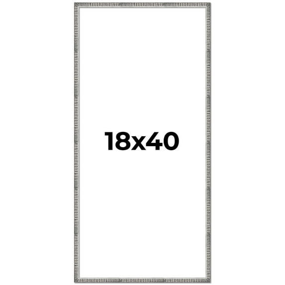 18x40 Frame Silver Grey Distressed Solid Wood Picture Frame | 0.75 Inch Moulding Width | Interior