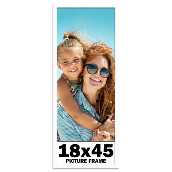 18x45 Frame White Solid Wood Picture Frame Includes UV Acrylic Shatter Guard Front, Acid Free Foam