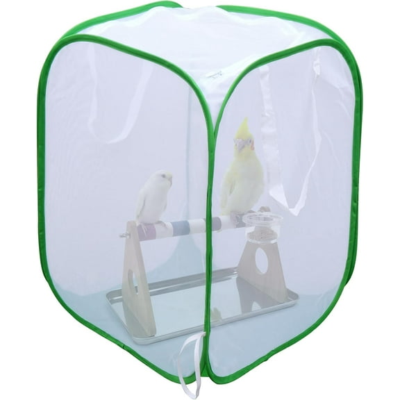 18x46Inch Collapsible Mesh Bird Cage, Pop-Up White Seed Catcher for Parakeets