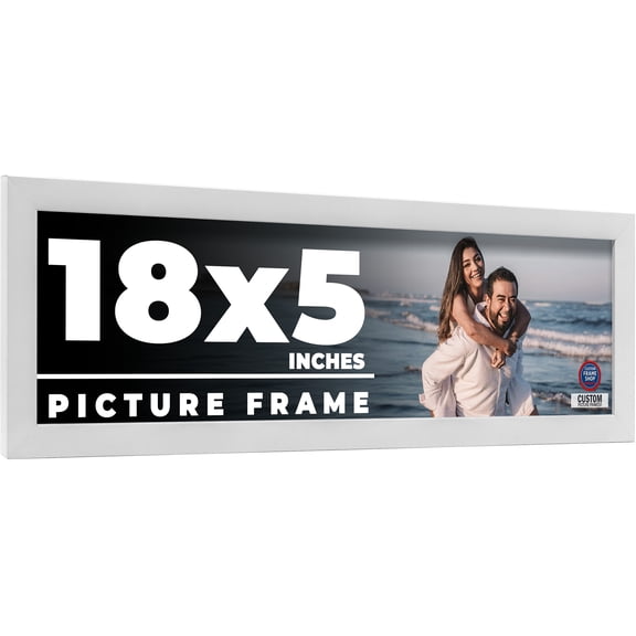 18x5 Frame White Solid Wood Picture Frame Includes UV Acrylic Shatter Guard Front, Acid Free Foam