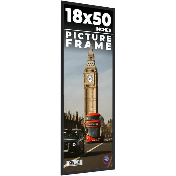 18x50 Frame Black Solid Wood Picture Frame | 0.75 Inch Moulding Width | Includes UV Acrylic