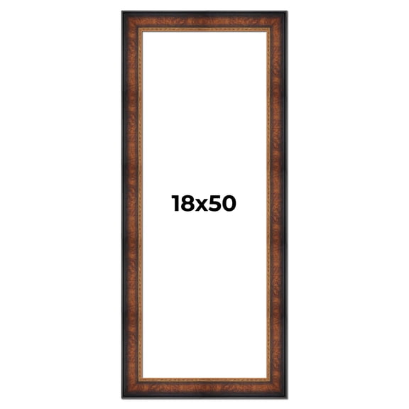 18x50 Frame Brown Walnut Gold Ornate Trim Solid Wood Plein Air Picture Frame | 3 Inch Moulding
