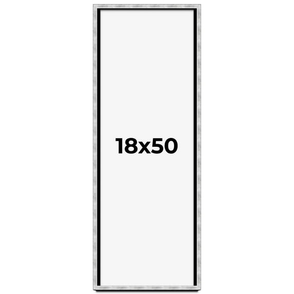 18x50 Frame Brushed Silver Solid Wood Picture Frame | 0.75 Inch Moulding Width | Rabbet Depth 0.75