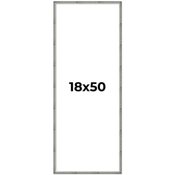 18x50 Frame Silver Grey Distressed Solid Wood Picture Frame | 0.75 Inch Moulding Width | Interior