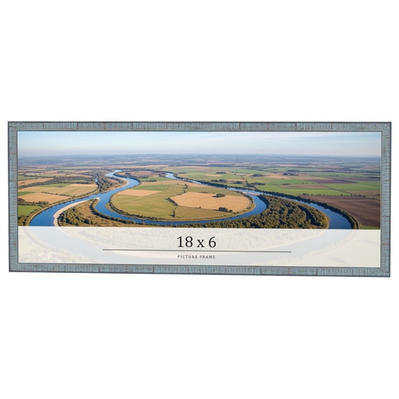 18x6 Frame Blue Scuffed Farm Board Solid Wood Picture Frame Width 0.75 Inches | Interior Depth 0.5