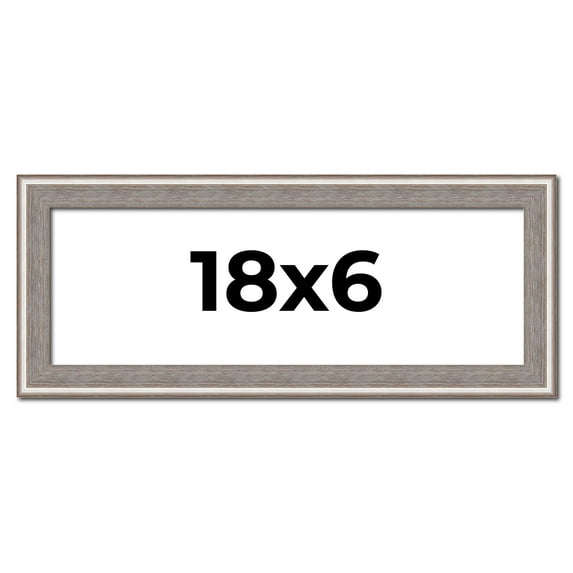 18x6 Frame Grey Real Wood Picture Frame Width 1.25 inches | Interior Frame Depth 0.5 inches | Hans