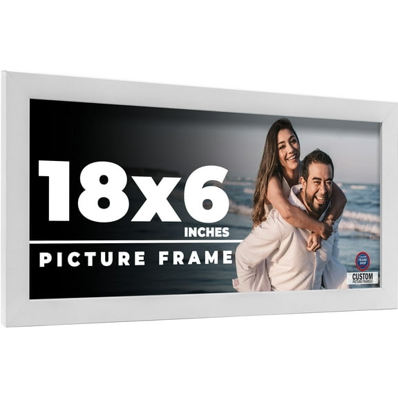 18x6 Frame White Solid Wood Picture Frame Includes UV Acrylic Shatter Guard Front, Acid Free Foam