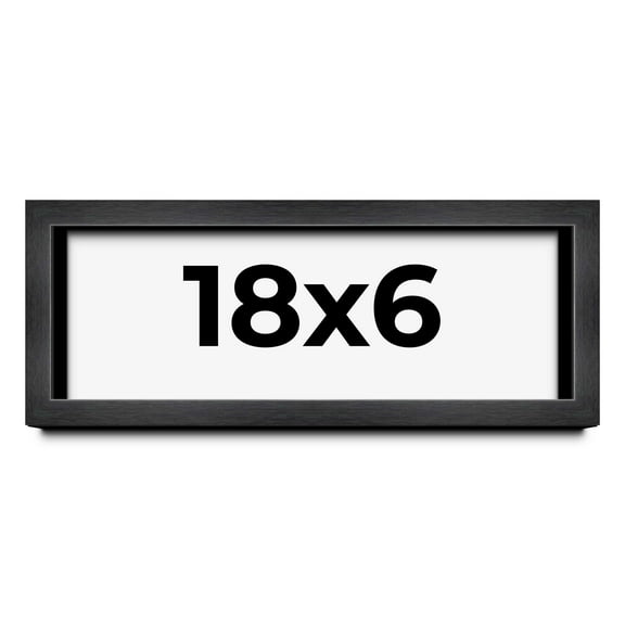 18x6 Shadow Box Frame Grey Charcoal Black | 0.875 Inches Deep | Wood Shadowbox Display Frame | UV