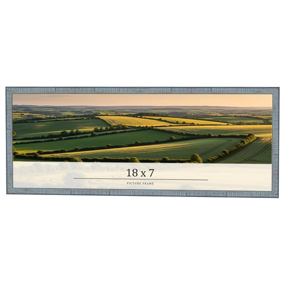 18x7 Frame Blue Scuffed Farm Board Solid Wood Picture Frame Width 0.75 Inches | Interior Depth 0.5