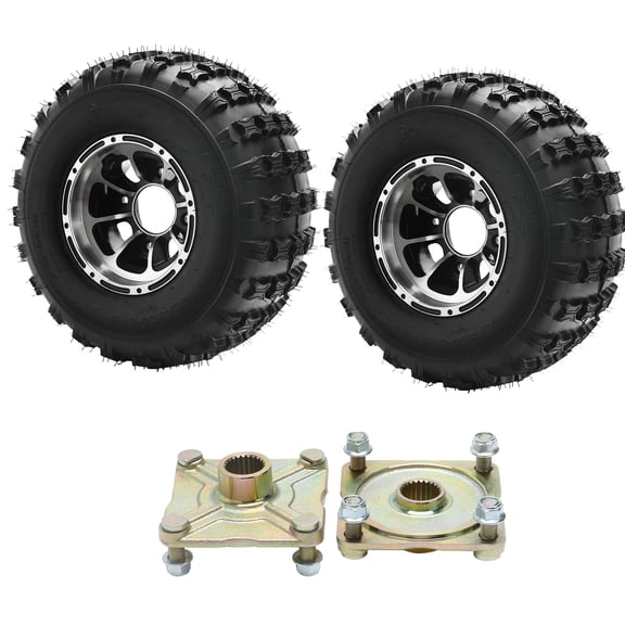 18x9.5-8 ATV Tires & Wheels 2-Pack Tubeless 4-Ply 18x9.5x8 18x9.5-8 8" Aluminum Rims with 23T 4-Stud Rear Axle Hubs 110mm Bolt Pattern Fits Go Kart UTV Quad Ride on Mower Buggy Golf Cart Taotao