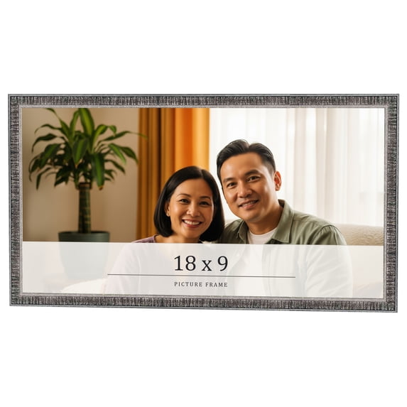 18x9 Frame Silver Grey Distressed Solid Wood Picture Frame | 0.75 Inch Moulding Width | Interior