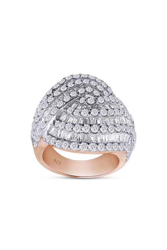 19.04 CT Baguette & Round Cut Simulated White Diamond Twist Engagement Ring In 14K Rose Gold Over Sterling Silver (Color: White, Clarity: VVS1-VVS2, 19.04 Cttw) -7.5