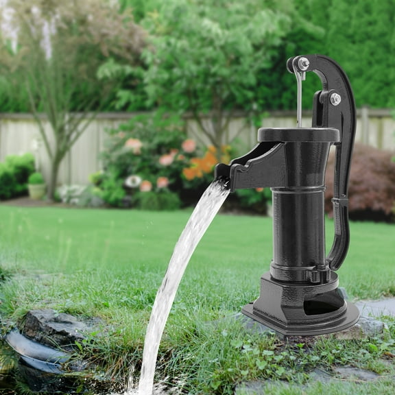 19.05*39.05cm Cast Iron Hand-operated Water Pump Manual Water Well Pump For Outdoor Ponds Black